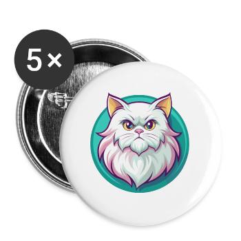 Blanc à poil long chat persan race dessin animé Kawaii - Lot de 5 grands badges (56 mm) - blanc - Devant