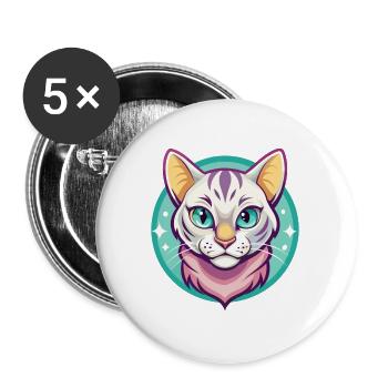 Schnee Bengalen Katze Rasse Karikatur Kawaii Tier Haustier - Buttons groß 56 mm (5er Pack) - Weiß - Vorne