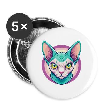 Sphynx Cat Breed Cartoon Kawaii Animal Pet - Buttons large 2.2''/56 mm (5-pack) - white - Front