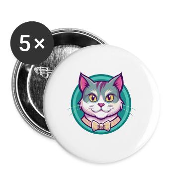 Scottish Shorthair Cat Breed Cartoon Kawaii Animal - Buttons large 2.2''/56 mm (5-pack) - white - Front