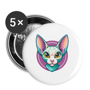 Cornish Rex Chat Race Dessin animé Kawaii Animal Pet - Lot de 5 grands badges (56 mm) - blanc - Devant