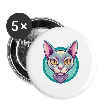 Bombay Katzenrasse Karikatur Kawaii Tier Haustier - Buttons groß 56 mm (5er Pack) - Weiß - Vorne