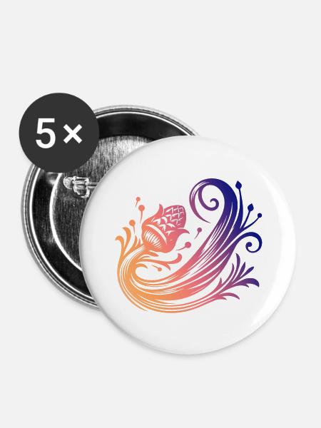 Ornamentales Blumendesign - Buttons groß 56 mm (5er Pack) - Weiß