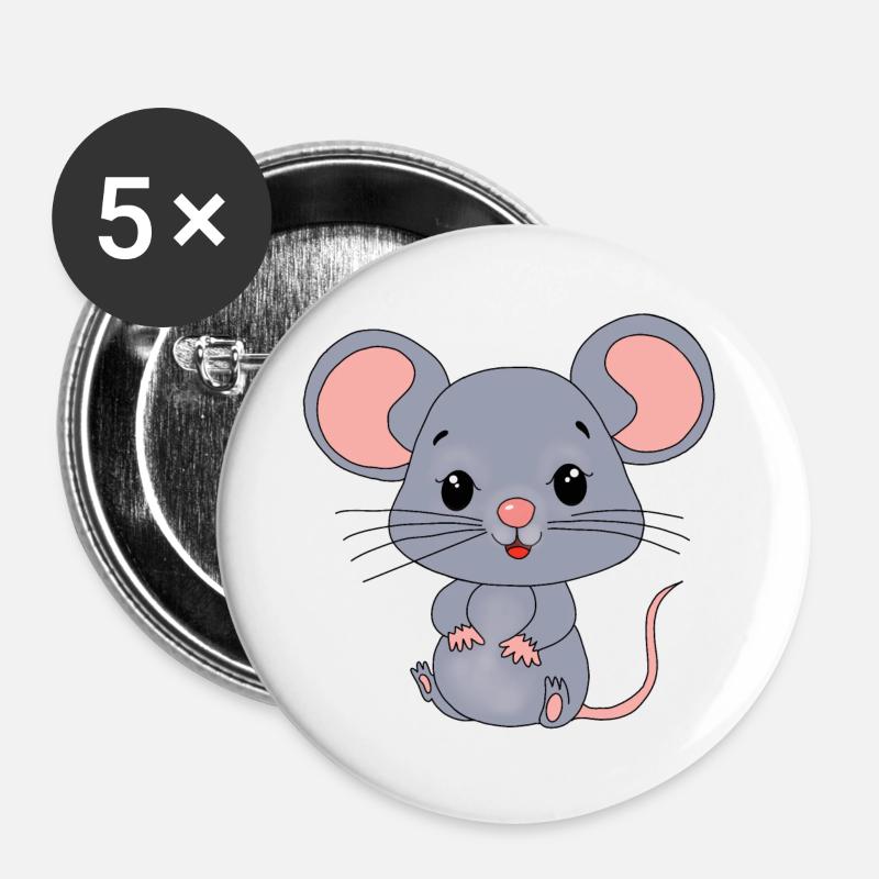 Maus Mäuse - Buttons groß 56 mm (5er Pack) - Weiß