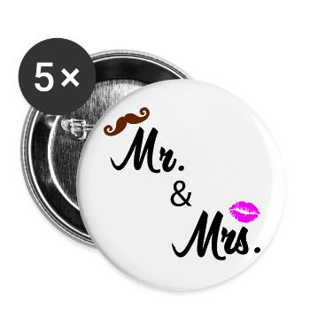 mr and mrs 02 - Buttons groß 56 mm (5er Pack) - Weiß - Vorne