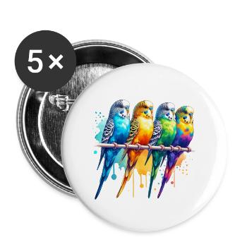 Colorful cute budgies - Buttons large 2.2''/56 mm (5-pack) - white - Front