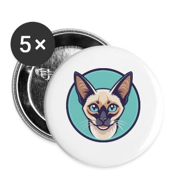 Balinesische Katze Rasse Cartoon Kawaii Tier Haustier - Buttons groß 56 mm (5er Pack) - Weiß - Vorne
