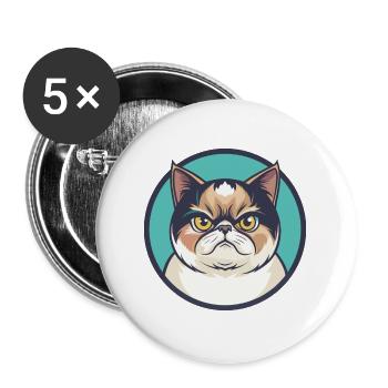 Exotic Shorthair Cat Breed Cartoon Kawaii Animal - Buttons large 2.2''/56 mm (5-pack) - white - Front