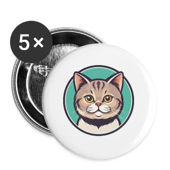 British Shorthair Cat Breed Cartoon Kawaii Animal - Buttons large 2.2''/56 mm (5-pack) - white - Front