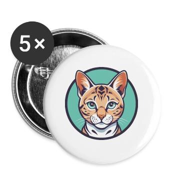 Schnee Bengal Katze Rasse Karikatur Kawaii Tier Haustier - Buttons groß 56 mm (5er Pack) - Weiß - Vorne