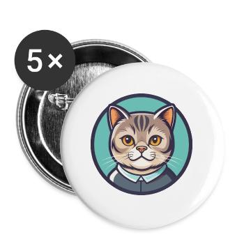 Scottish Shorthair Cat Breed Cartoon Kawaii Animal - Buttons large 2.2''/56 mm (5-pack) - white - Front