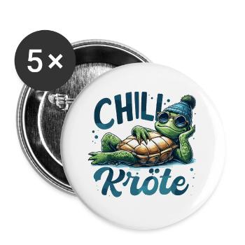 Chillige Kröte Schildkröte cool chillen Geschenk - Buttons groß 56 mm (5er Pack) - Weiß - Vorne