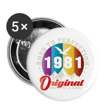 Perfection 1981 -43e anniversaire,Original - Lot de 5 grands badges (56 mm) - blanc - Devant