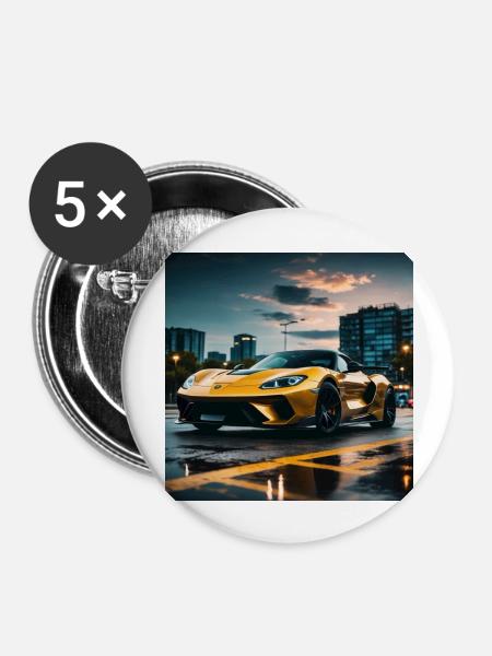 Supercar - Buttons groß 56 mm (5er Pack) - Weiß