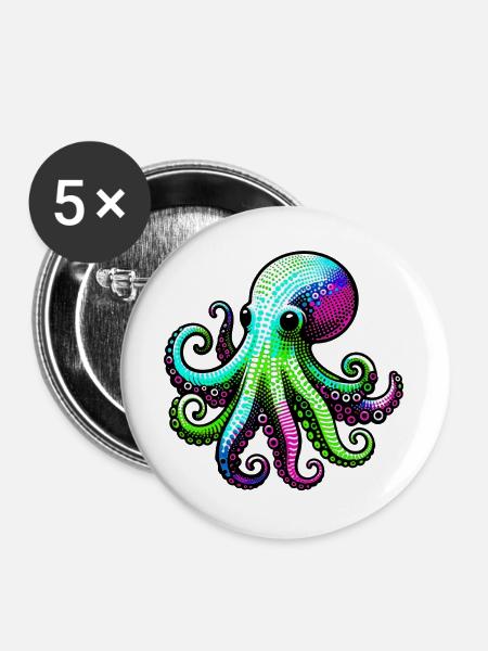 Krake - Buttons groß 56 mm (5er Pack) - Weiß