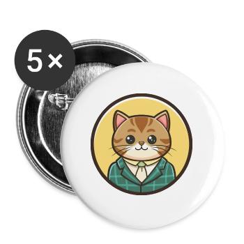 Scottish Straight Cat Breed Cartoon Kawaii Animal - Buttons large 2.2''/56 mm (5-pack) - white - Front