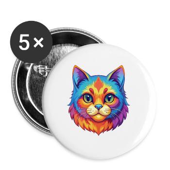 Munchkin Katze Rasse Karikatur Kawaii Tier Haustier - Buttons groß 56 mm (5er Pack) - Weiß - Vorne