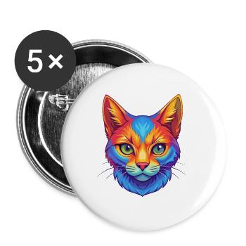 European Shorthair Cat Breed Cartoon Kawaii Animal - Buttons large 2.2''/56 mm (5-pack) - white - Front