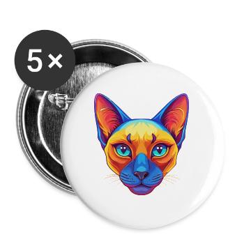 Chat siamois à poil court, dessin animé, animal kawaii - Lot de 5 grands badges (56 mm) - blanc - Devant