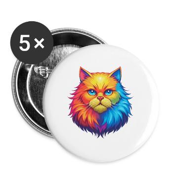 Weiße Langhaar Perserkatze Rasse Cartoon Kawaii Eine - Buttons groß 56 mm (5er Pack) - Weiß - Vorne