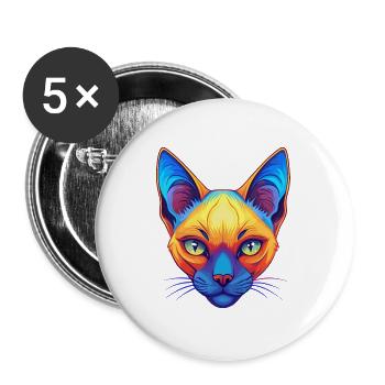 Siamese Cat Breed Cartoon Kawaii Animal Pet - Buttons large 2.2''/56 mm (5-pack) - white - Front