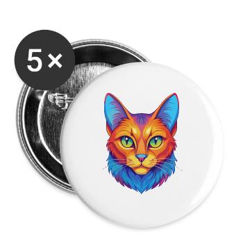 Chat Somali Shorthair Race Dessin animé Kawaii Animal P - Lot de 5 grands badges (56 mm) - blanc - Devant