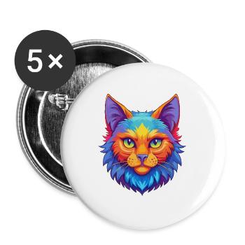 Laperm Chat Race Dessin Animé Kawaii Animal Pet - Lot de 5 grands badges (56 mm) - blanc - Devant