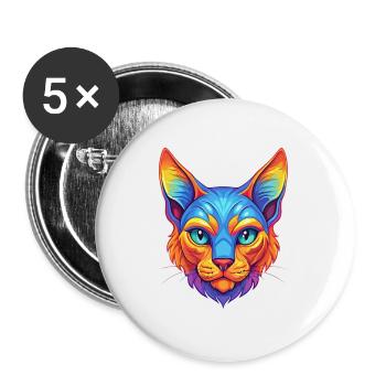 Chat Rex allemand, race de chat, dessin animé, animal de compagnie kawaii - Lot de 5 grands badges (56 mm) - blanc - Devant