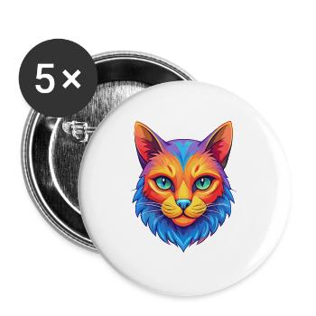Domestic Cat Breed Cartoon Kawaii Animal Pet - Buttons large 2.2''/56 mm (5-pack) - white - Front