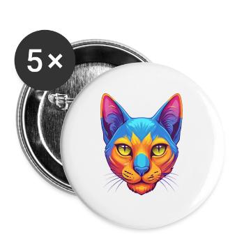 Bombay Chat Race Dessin animé Kawaii Animal Pet - Lot de 5 grands badges (56 mm) - blanc - Devant
