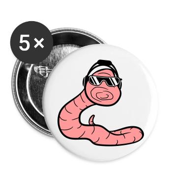 DJ Worm Party Snake Cool Caterpillar Animal Worm - Buttons large 2.2''/56 mm (5-pack) - white - Front