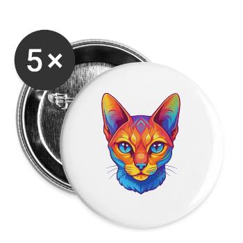 Abessinische Kurzhaarkatze Rasse Karikatur Kawaii Anim - Buttons groß 56 mm (5er Pack) - Weiß - Vorne