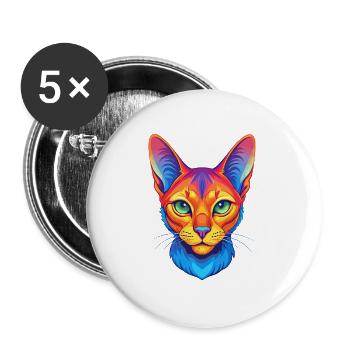Chat Abyssin Race Dessin Animé Kawaii Animal Pet - Lot de 5 grands badges (56 mm) - blanc - Devant