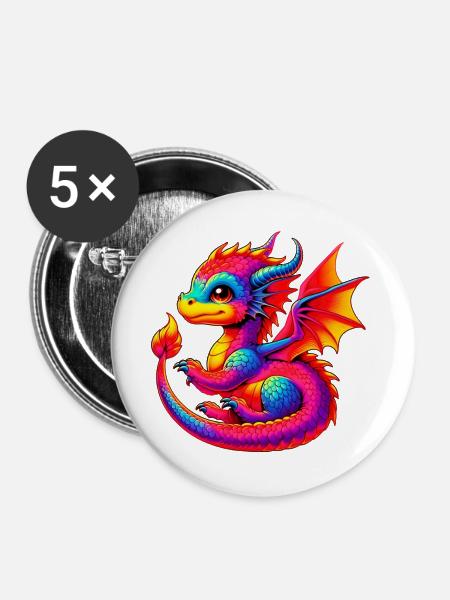 Drache - Buttons groß 56 mm (5er Pack) - Weiß