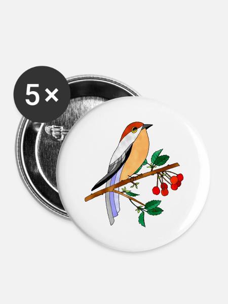 Bunter Vogel - Buttons groß 56 mm (5er Pack) - Weiß