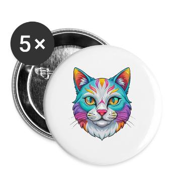 Amerikanische Polydactyl Katzenrasse Cartoon Kawaii Anima - Buttons groß 56 mm (5er Pack) - Weiß - Vorne