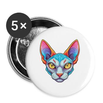 German Rex Cat Breed Cartoon Kawaii Animal Pet - Buttons large 2.2''/56 mm (5-pack) - white - Front