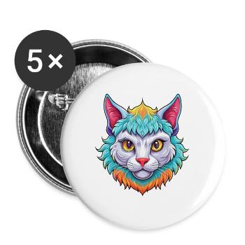 Laperm Chat Race Dessin Animé Kawaii Animal Pet - Lot de 5 grands badges (56 mm) - blanc - Devant