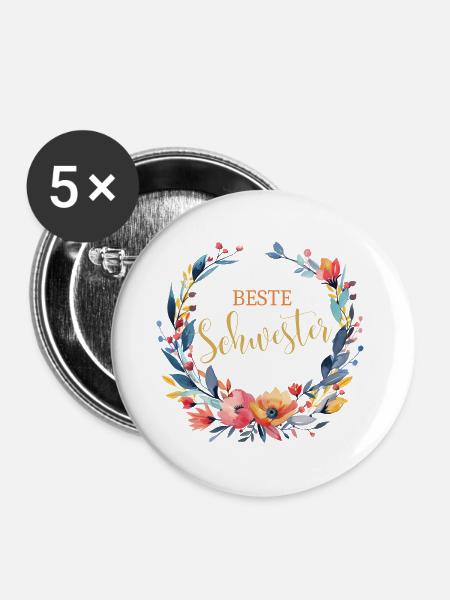 Beste Schwester! Personalisierbares Design - Buttons groß 56 mm (5er Pack) - Weiß