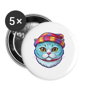 Scottish Fold Chat Race Dessin animé Kawaii Animal Pet - Lot de 5 grands badges (56 mm) - blanc - Devant