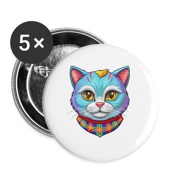 Scottish Shorthair Cat Breed Cartoon Kawaii Animal - Buttons large 2.2''/56 mm (5-pack) - white - Front