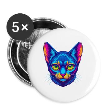 Abessinische Kurzhaarkatze Rasse Karikatur Kawaii Anim - Buttons groß 56 mm (5er Pack) - Weiß - Vorne