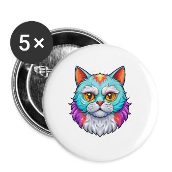 Selkirk Rex Katzenrasse Cartoon Kawaii Tier Haustier - Buttons groß 56 mm (5er Pack) - Weiß - Vorne