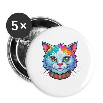 Scottish Straight Cat Breed Cartoon Kawaii Animal - Buttons large 2.2''/56 mm (5-pack) - white - Front