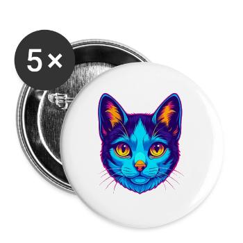 Japanische Bobtail Katze Rasse Karikatur Kawaii Tier P - Buttons groß 56 mm (5er Pack) - Weiß - Vorne