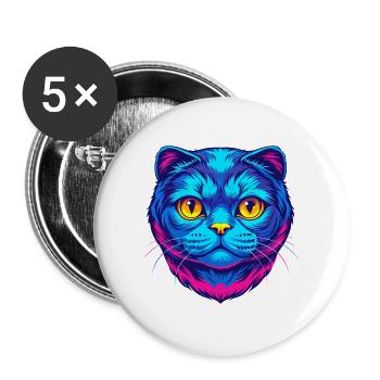 Scottish Fold Katze Rasse Cartoon Kawaii Tier Haustier - Buttons groß 56 mm (5er Pack) - Weiß - Vorne