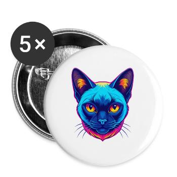 Chat siamois à poil court, dessin animé, animal kawaii - Lot de 5 grands badges (56 mm) - blanc - Devant