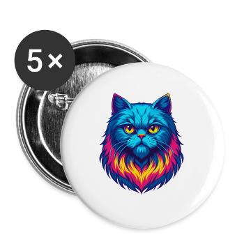 Weiße Langhaar Perserkatze Rasse Cartoon Kawaii Eine - Buttons groß 56 mm (5er Pack) - Weiß - Vorne