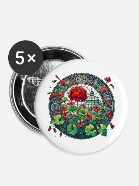 Geranien - Buttons groß 56 mm (5er Pack) - Weiß