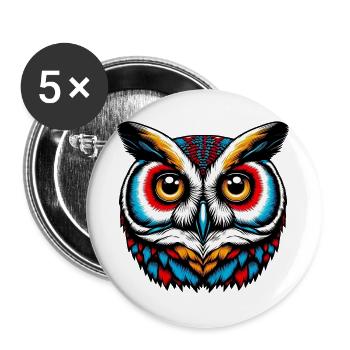 Eule - Buttons groß 56 mm (5er Pack) - Weiß - Vorne